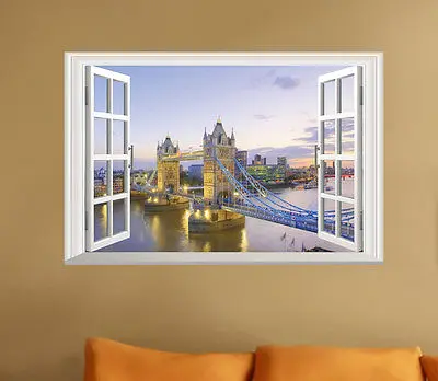 Тауэрский мост ночной вид 3D Наклейки на стены окна Стикеры виниловые фотообои