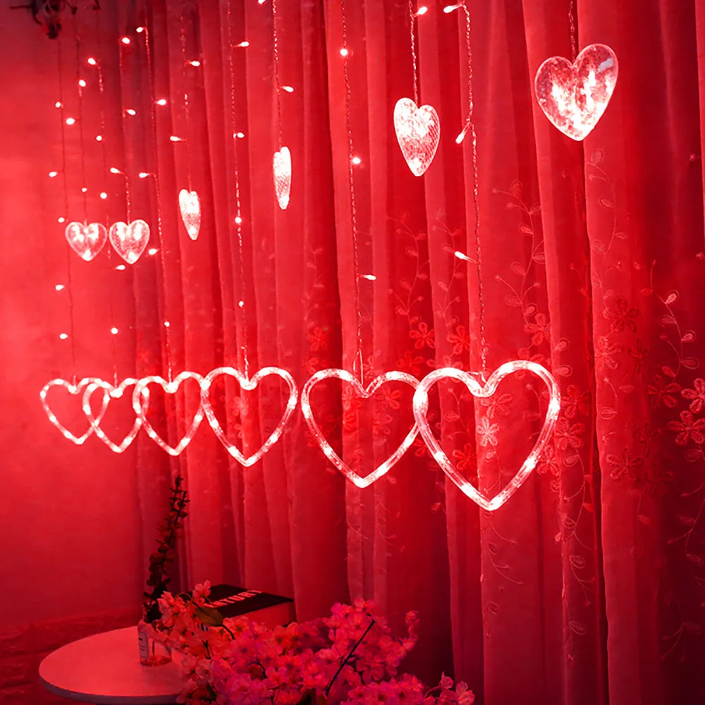 LED Heart-shaped Curtain String Light Window Hanging Lights Net Xmas Home Party Decor Romantic Decoraion Lamps 3.29 | Дом и сад