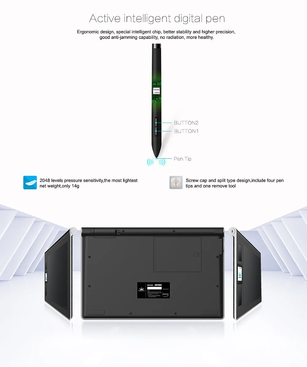 HUION DWH69 9 ''x 6&quot натуральная Беспроводной графический планшет рисунок