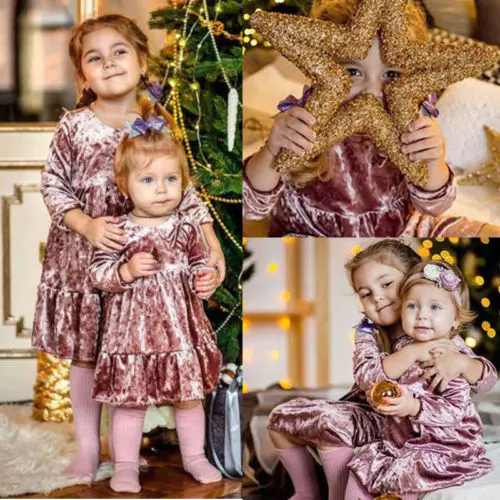 New Xmas Toddler Girl Velvet Dress Cute Kid Baby Long Sleeve Party Children Pageant Gown Christmas Clothes | Детская одежда и