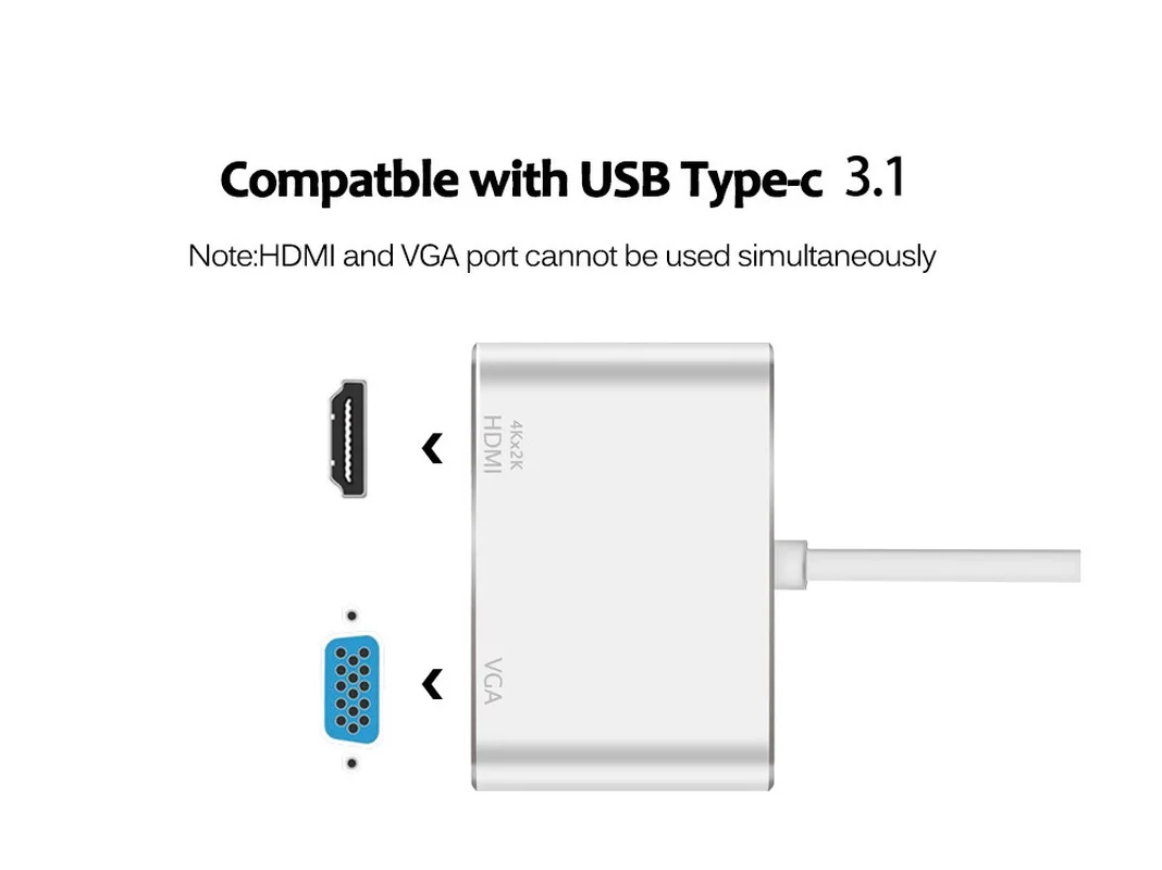 Новый 2 в 1 Тип-c к hdmi + vga USB3.1 Тип-C VGA HDMI конвертер 4 К | Мобильные телефоны и
