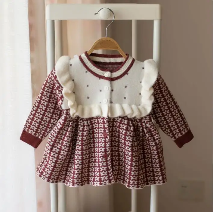 red color Детская зимняя одежда для девочек, детское нижнее белье, свитер, Детская осенняя трикотажная одежда, платья из плотной ткани, Высококачественная Рождественская одежда - Цвет: red color