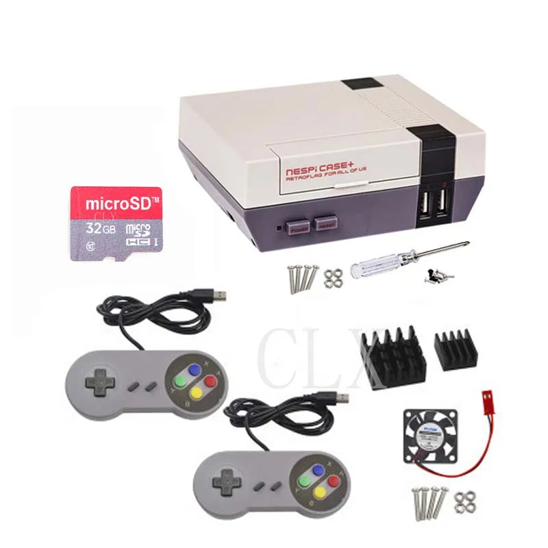 Чехол для Raspberry Pi NESPi +(plus) NES Retroflag Box + Fan SD карта на 16/32 ГБ игровой контроллер