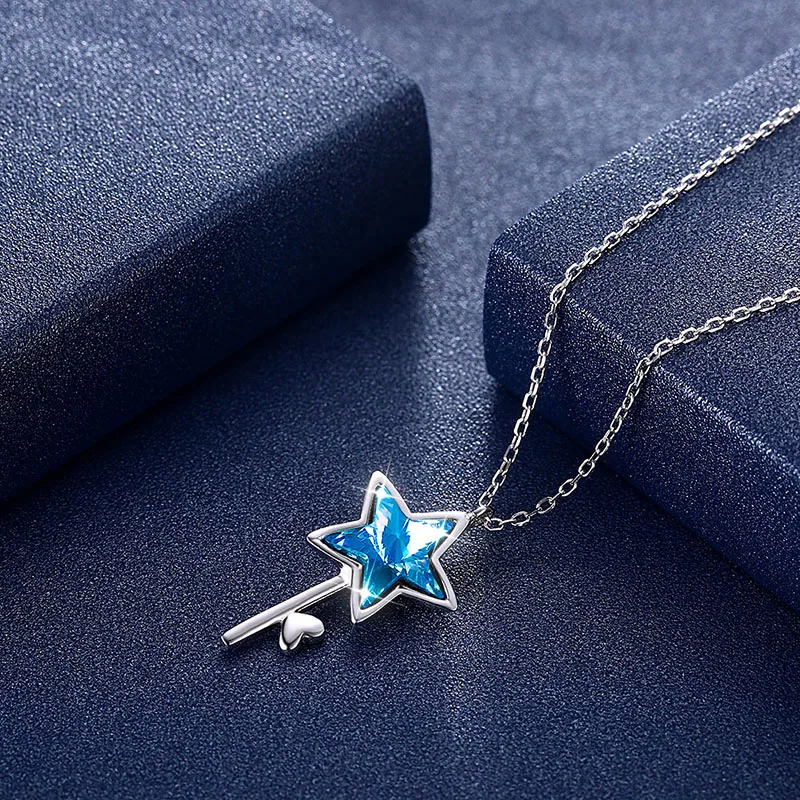 Женское колье с подвеской под ключ кристаллом Swarovski из стерлингового серебра 925