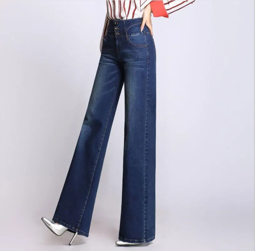 Новые широкие брюки с высокой талией джинсы большого размера пряжкой модные