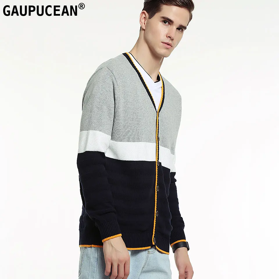 Мужской кардиган из 100% хлопка с длинным рукавом темно синий серый осенне зимний