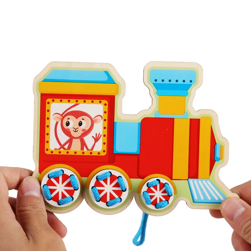 Деревянная нить игрушки сделай сам фрукты животные овощи трафик шнур блоки для