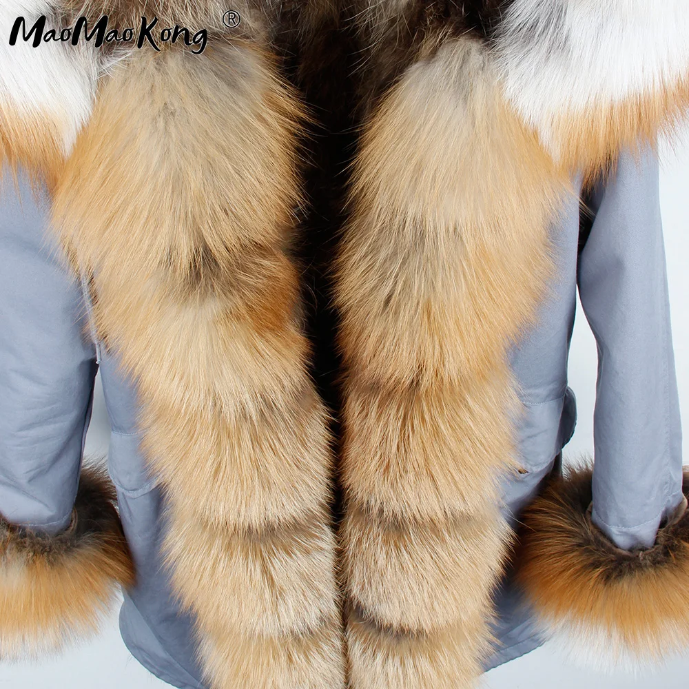 MaoMaoKong women long parka fur coat winter jacket real Fur Collar natural rabbit fur Thick Warm Fur liner parkas outerwear enlarge