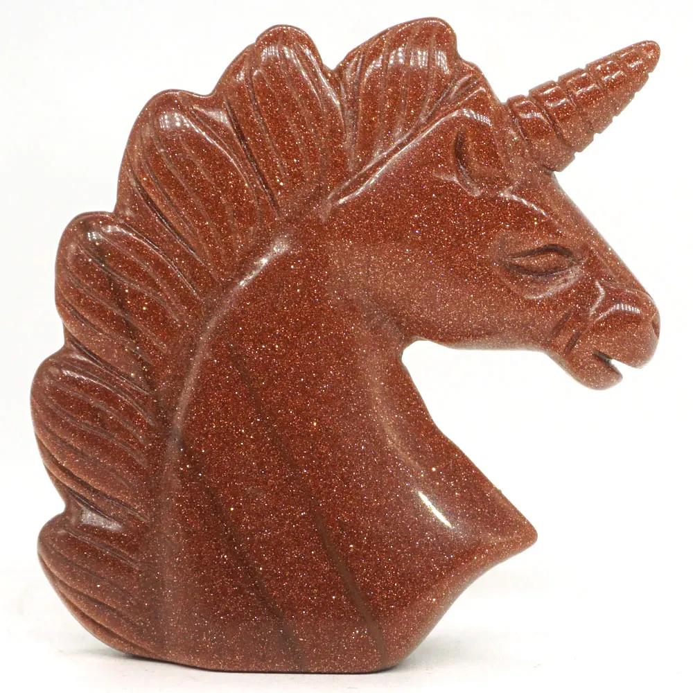 

Unicorn Head Skull FigurineRed Goldstone Sand Healing Energy Animal Carved Crystal Statue Gemstone Home decor 2