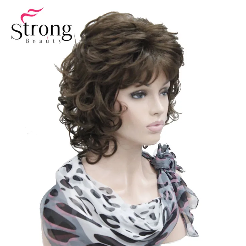 StrongBeauty короткие мягкие лохматый слоистых полный синтетический парик коричневым вьющиеся Для женщин синтетические парики