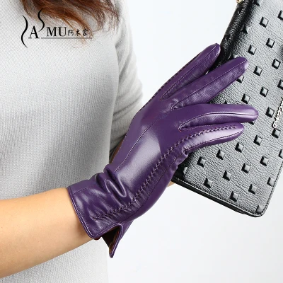 purple Осенне-зимние женские короткие перчатки из натуральной овчины для женщин, теплые перчатки для вождения - Цвет: purple
