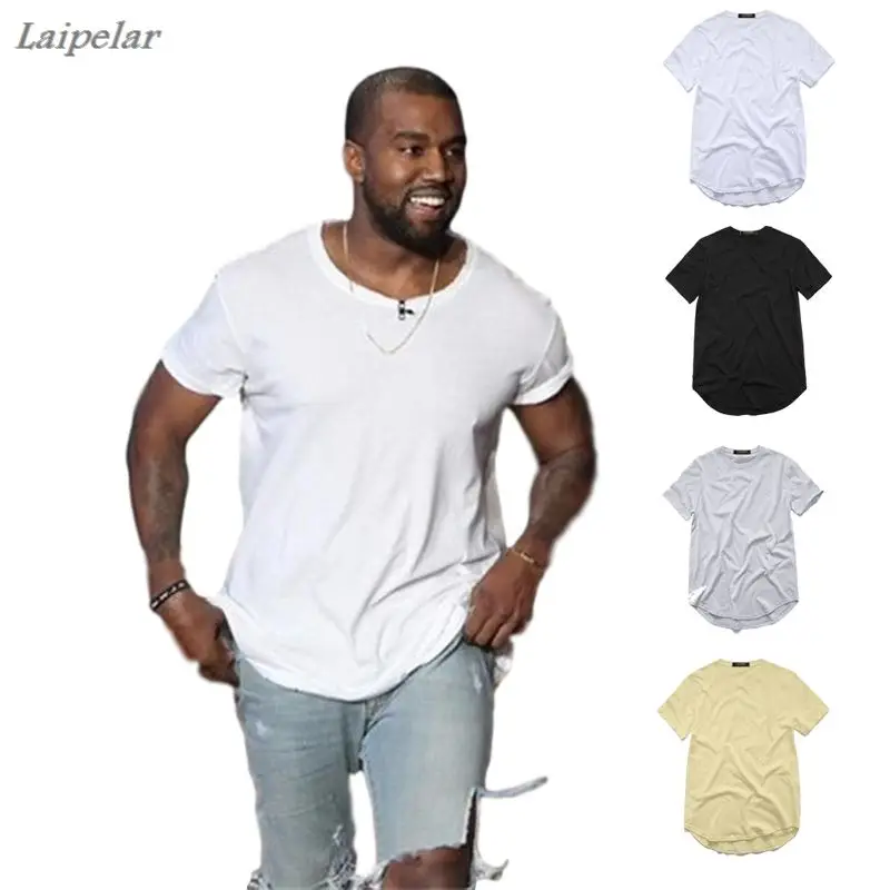 Мужская футболка Kanye West удлиненная мужская одежда с изогнутым подолом Длинные