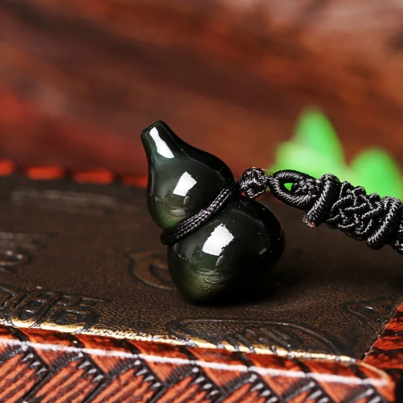 Ожерелье с натуральным кристаллом черный обсидиан тонкая резьба Маленькие