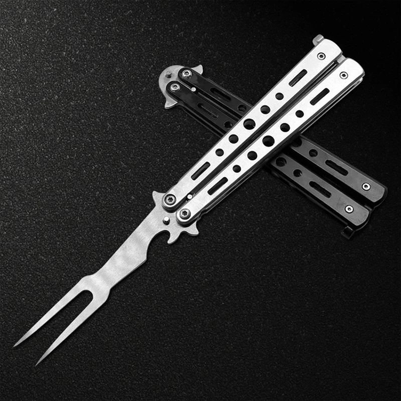 Складной нож из нержавеющей стали тренировочный бабочка с вилкой|butterfly in knife|knife
