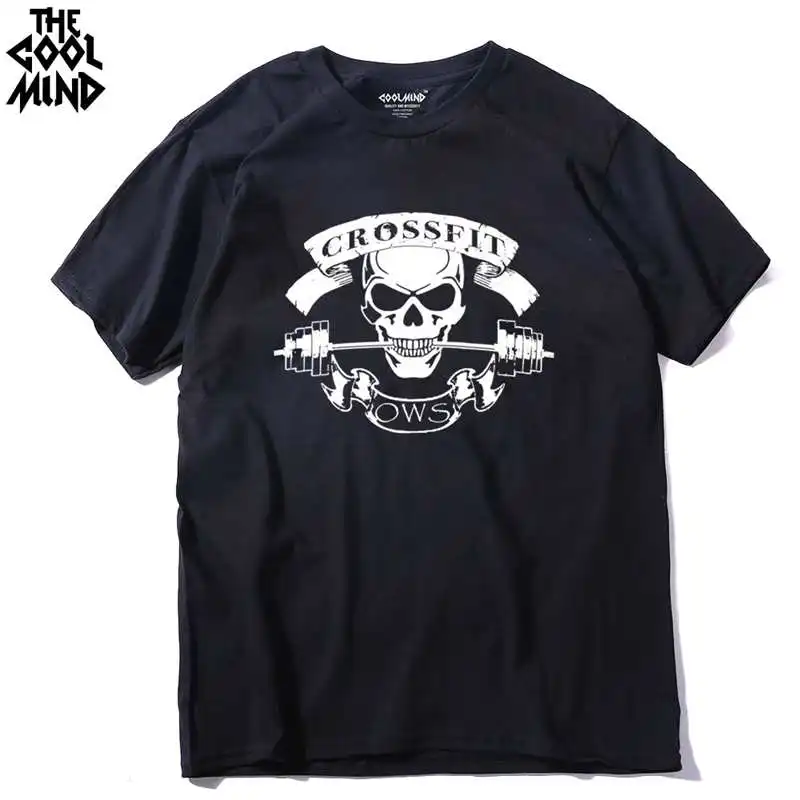 CR0118A-BLK COOLMIND CR0121A Хлопковая мужская футболка с принтом «no pain no gain», повседневная мужская футболка с круглым вырезом, футболка с коротким рукавом - Цвет: CR0118A-BLK