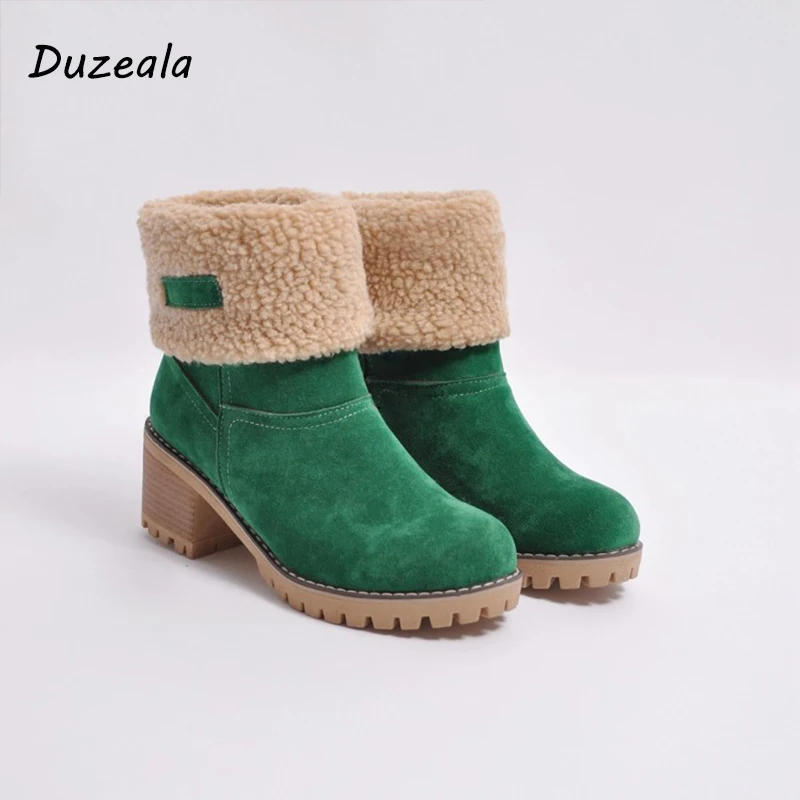 Duzeala/Брендовые женские ботинки; женская зимняя обувь; женские теплые зимние ботинки на меху; ботильоны на квадратном каблуке; Bota Feminina; Botas Mujer