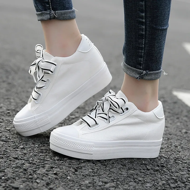 

2019 New Fashion Platform Sneakers Women Casual Canvas Shoes Woman Wedge Sneakers Sweet Lovly Pink Platform Shoes with Heels 6CM