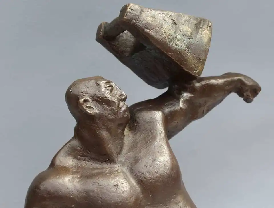 13&quotWestern Art Bronze Figurine Crafts Man weightlifting Marble Statue Sculpture | Дом и сад