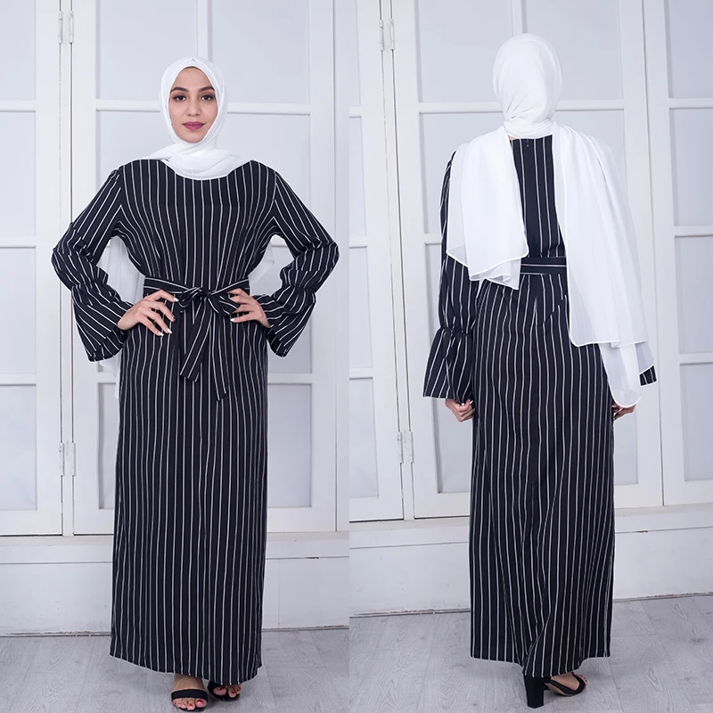 Макси платье в полоску abaya мусульманская одежда для Дубай Абая женщин Турция