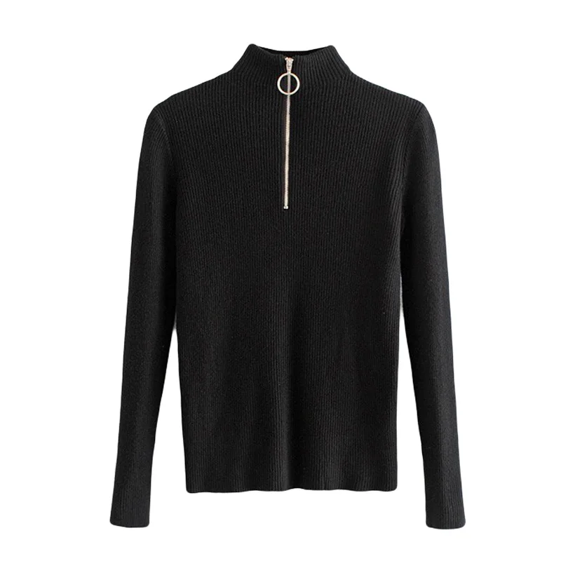 Ретро 2018 осень и зима на молнии с круглым вырезом корейский свитер однотонный