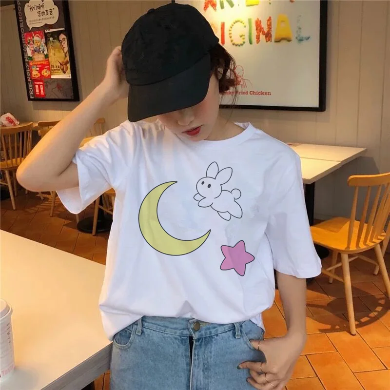 Сейлор Мун футболка Kawaii Женская летняя футболка Harajuku сладкий принт короткий рукав Ullzang футболка Женские топы футболки графический