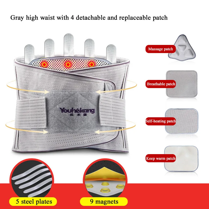 Gray with 4 Patch Youhekang поддержка позвоночника Пояс Корректор осанки стальные ремни Пояс для поддержки плеч и спины эластичный брекет медицинский инструмент Подогрев - Цвет: Gray with 4 Patch