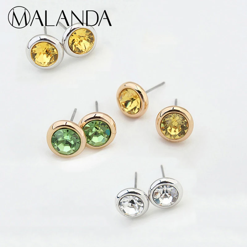 MALANDA круглые серьги с кристаллами от SWAROVSKI гвоздики для женщин модные серебряные