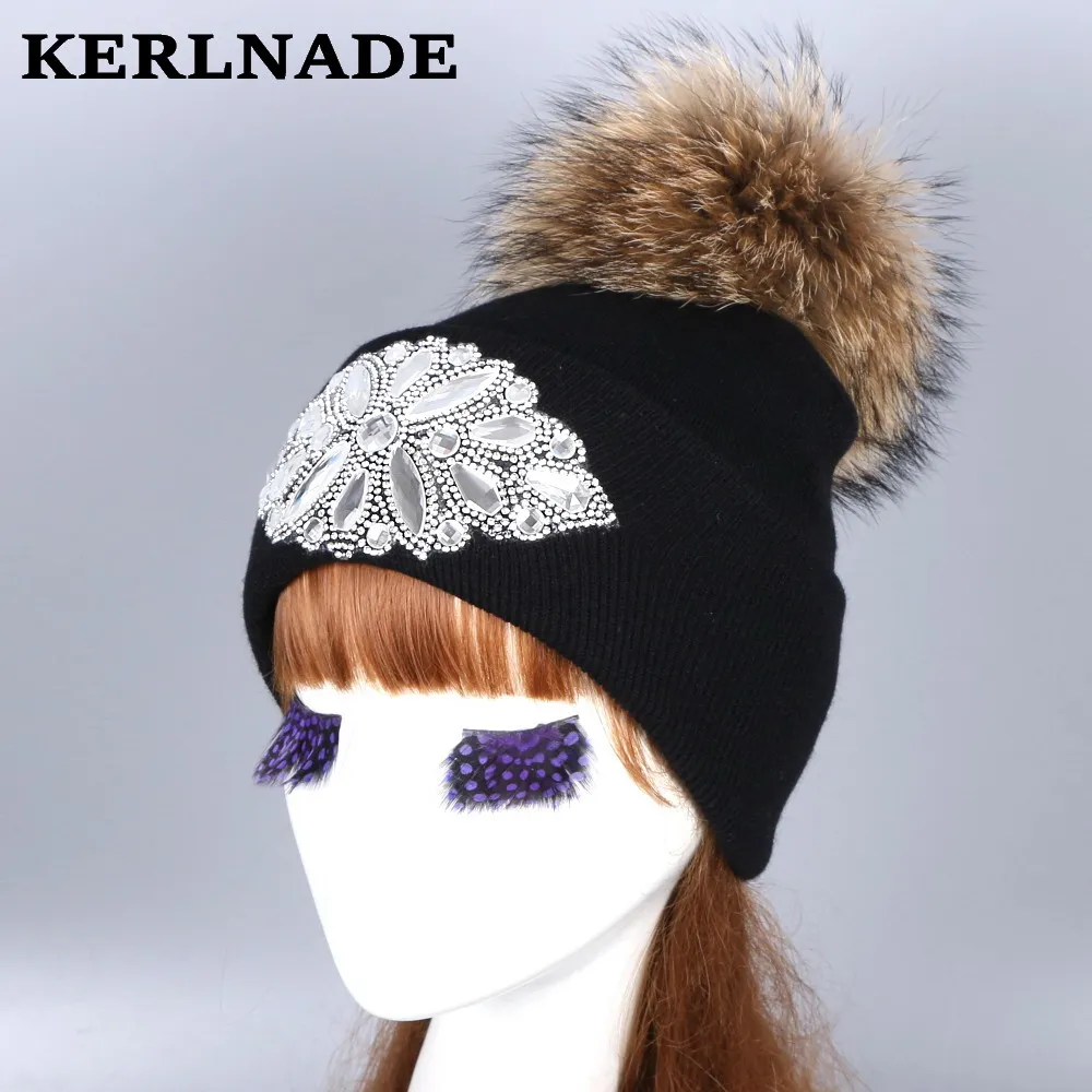 Шапка из меха норки и лисы шапка с помпоном Женская Стандартная хлопка брендовая