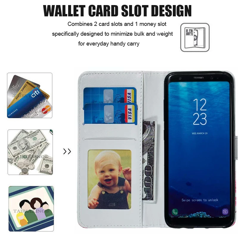 Роскошный флип чехол бумажник для Samsung Galaxy A3 A5 2017 A6 A8 A9 2018 S6 S7 Edge S8 S9 Plus стильные