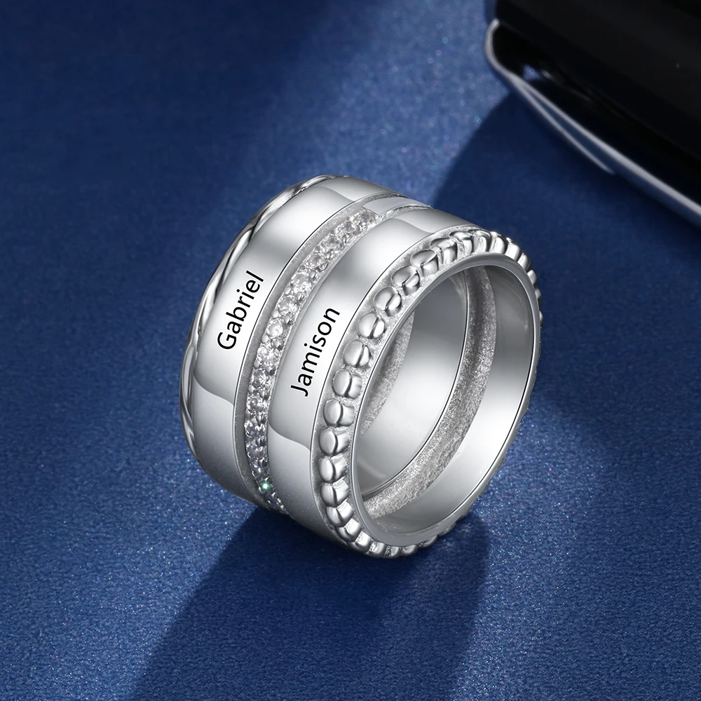 Персонализированное кольцо с гравировкой 2 имена инкрустация Spar кубический