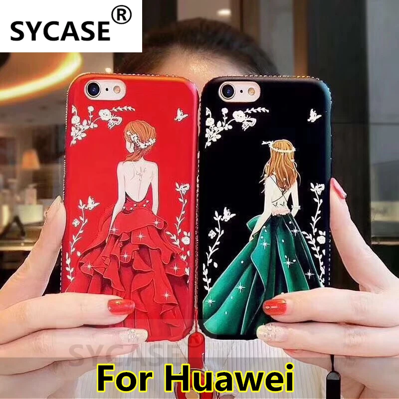 SYCASE красная окрашенная тисненая с бриллиантом оболочка для телефона женская