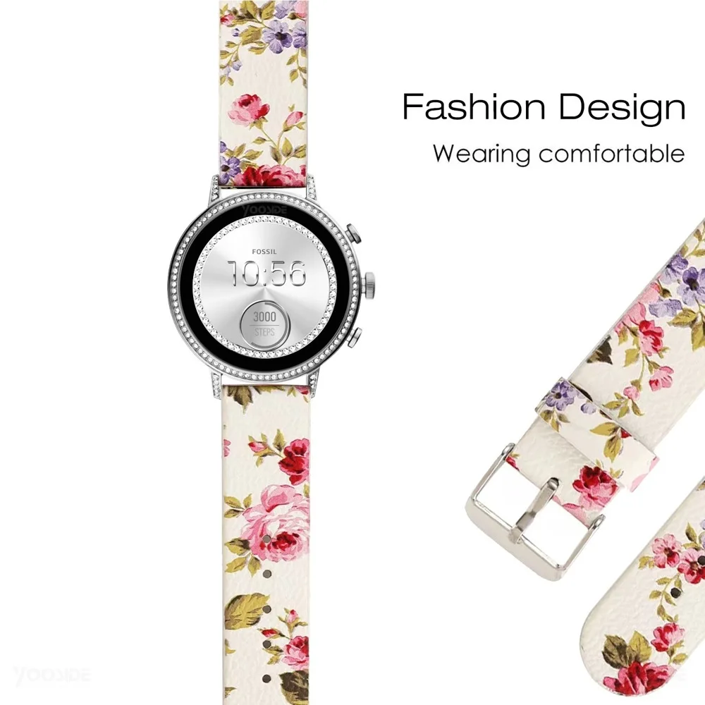 Для Fossil Q Venture 18 мм Быстрый выпуск цветок кожаный ремешок для часов браслет для Fossil Q Venture Gen3/Gen4 HR/Ticwatch C2