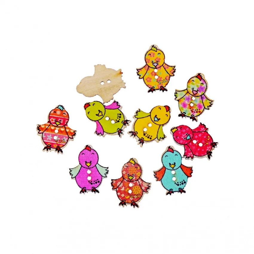 Бесплатная доставка 10 шт Случайные Смешанные цыпленок Птицы стиль 2 отверстия