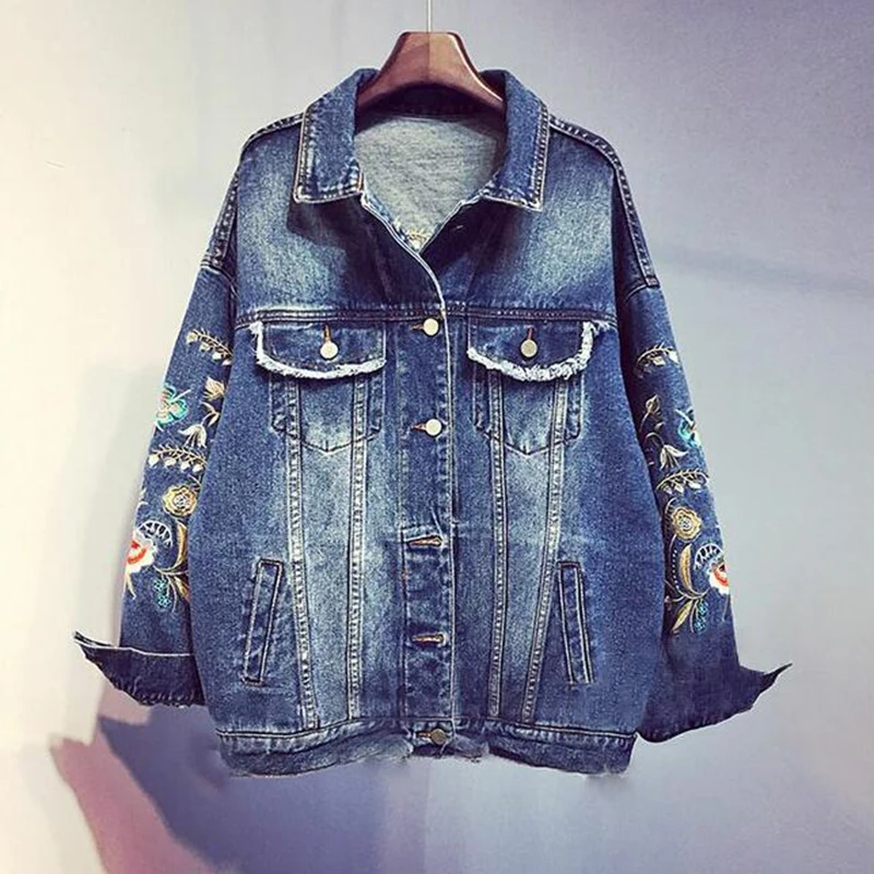 L-5XL, модная женская куртка, высокое качество, весна и осень, новинка, вышитая джинсовая куртка, тонкая верхняя одежда, повседневное пальто, OKXGNZ