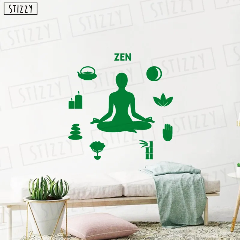 L819 Green STIZZY для охоты, кемпинга дзэн Будда виниловые наклейки на стену медитационная Йога поза лотоса узор для окна домашний декор креативная роспись C548 - Цвет: L819 Green