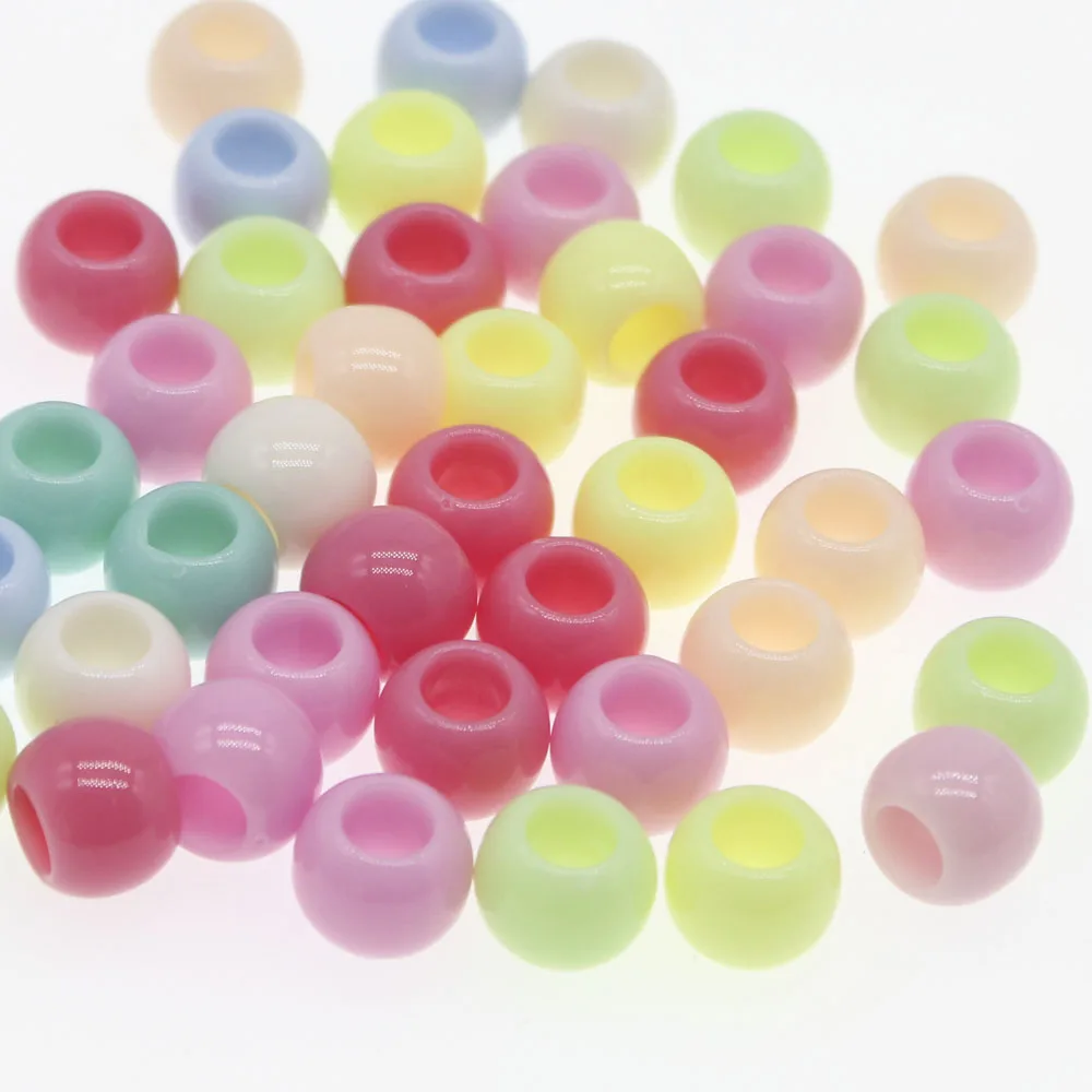 Чонгай 50 шт. акриловые флуоресцентные цветные 12 мм круглые, с большим отверстием бусины для изготовления ювелирных изделий