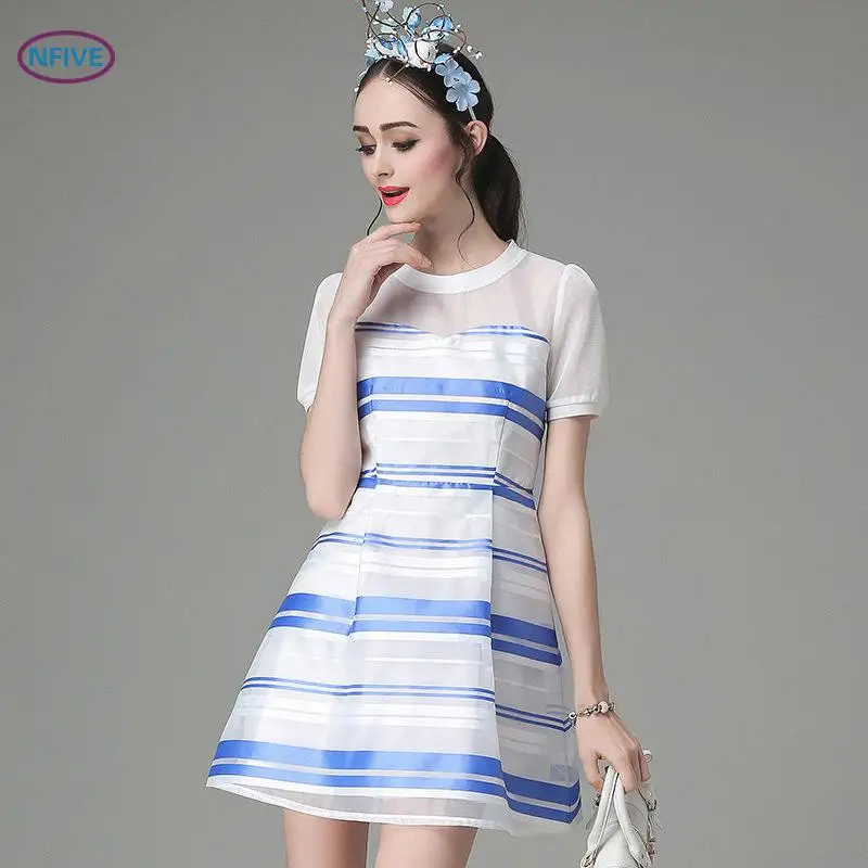 NFIVE бренд 2017 летнее Новое Полосатое платье с надписью высококачественное из