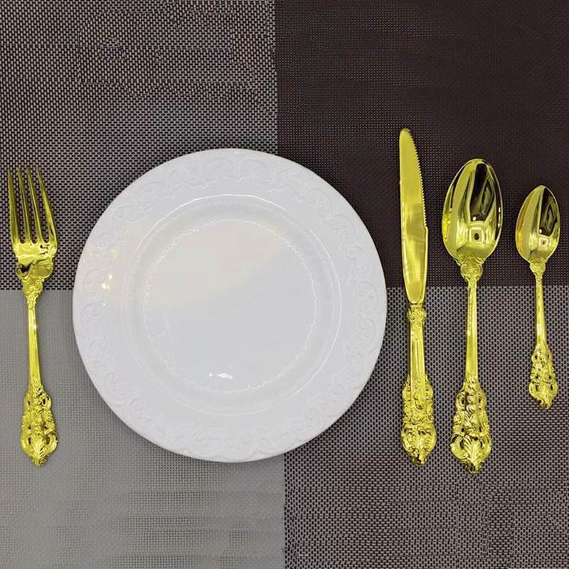 Свадебные столовые приборы 24 шт./компл. позолоченные набор рождественской посуды