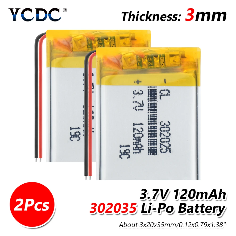 2 pieces 3,7 в 120 мАч 302025 плиб полимерный литий-ионный/литий-ионный аккумулятор для умных часов, синий зуб, gps, mp3, mp4, игрушек, динамиков - Цвет: 2 pieces