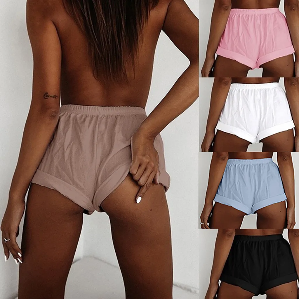 Женские пикантные шорты 2019 однотонные с высокой талией повседневные женские
