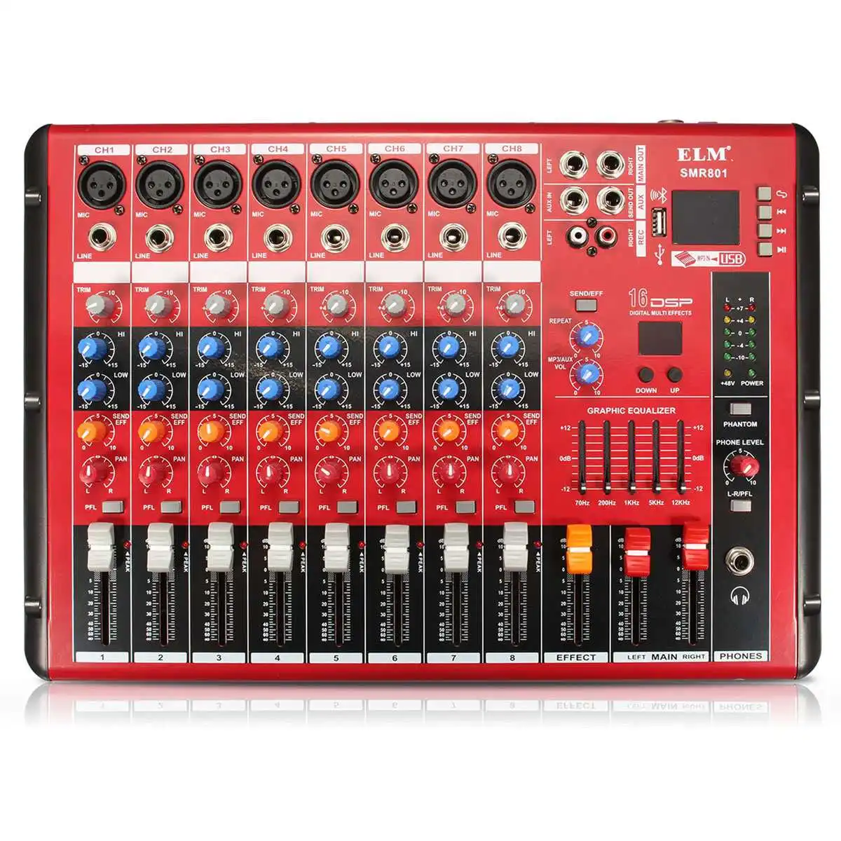 LEORY Профессиональный bluetooth DJ Аудио Звук микшерный пульт 8 каналов цифровой звуковой микшер для Концерт диджея Аудио пост-обработка