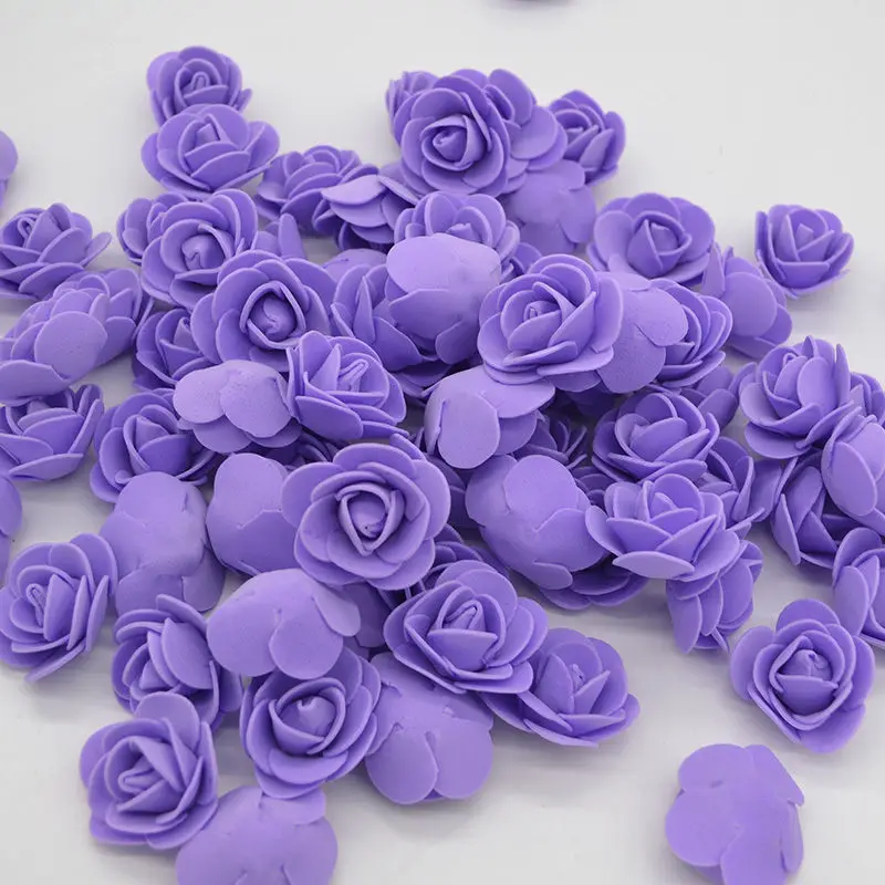 purple 3 см ПЭ пена искусственный цветок декоративный мишка Роза Букет для дома Свадебные цветы украшение венок искусственный цветок 100 шт - Цвет: purple