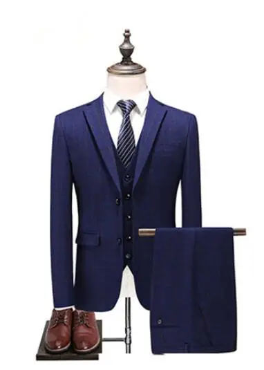 Jacket Vest Pants 2019 Tuxedo Mens High Quality Fashion Casual Plaid Suit Men Men's Business Classic Suits trajes hombre vestir