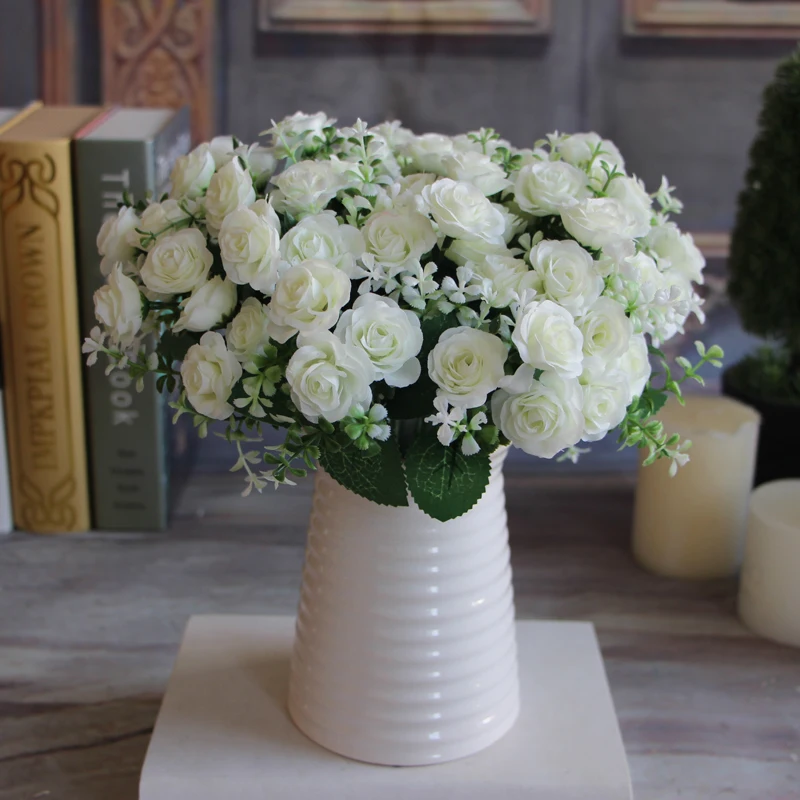 1 Bouquet 15 Buds Artificial Flowers Silk Flower Fall Roses Fake Leaf Wedding Decor Home Christmas Ornament