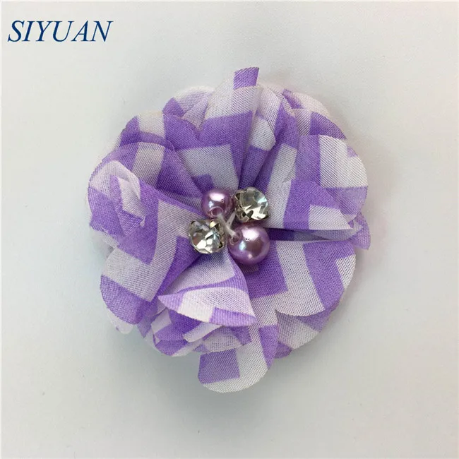 lilac stripe 10 шт./лот, 2 дюйма, балерина, в горошек, в полоску, шифон, цветок, с жемчугом, стразы, центр, Шикарные аксессуары для волос, Наборы для творчества TH279 - Цвет: lilac stripe