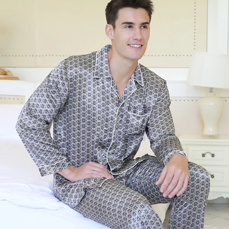 

Men's silk pajamas Long sleeve satin pajamas set Men