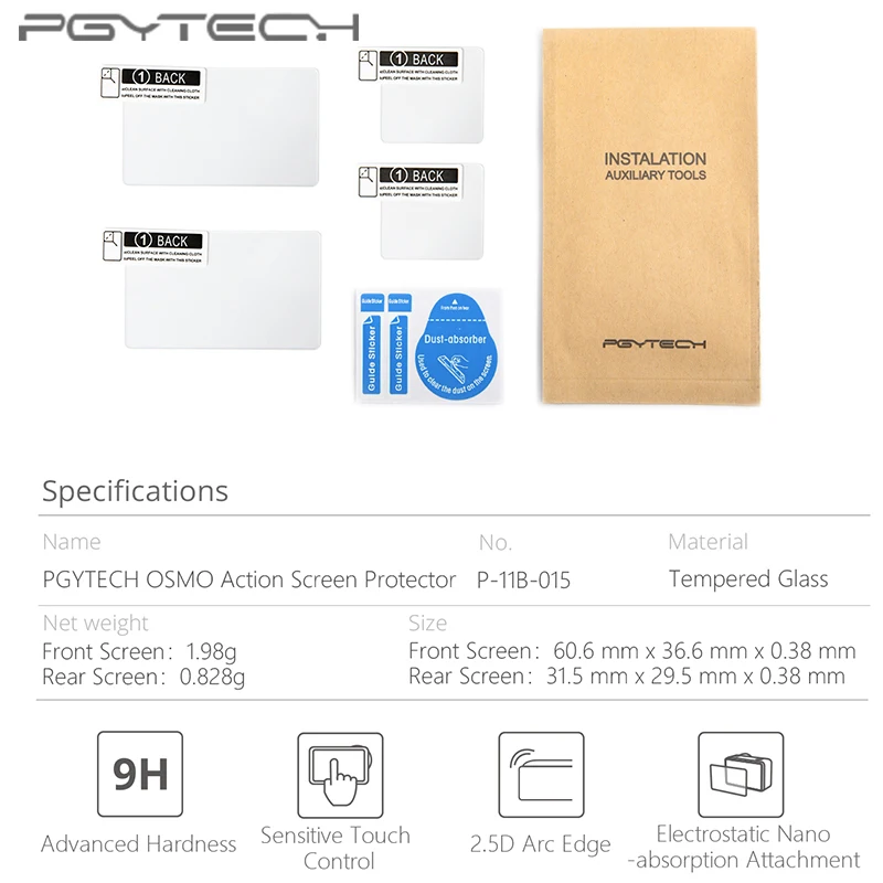 Защитная пленка для экшн камеры PGYTECH Osmo закаленное стекло HD устойчивое к
