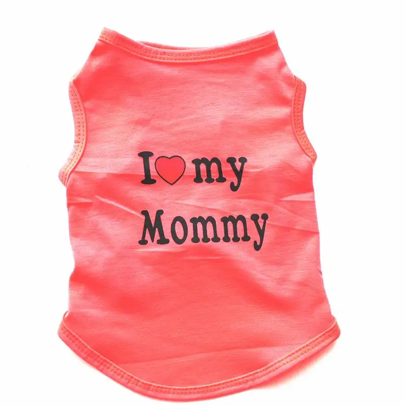 Orange MOMMY Pet Dog Cloths Spring/Summer Pet Dog Vest T-Shirt Letter I LOVE MY MOMMY Daddy Dog Shirt Pet Clothes For Small Puppy Dogs Cats - Цвет: Orange MOMMY