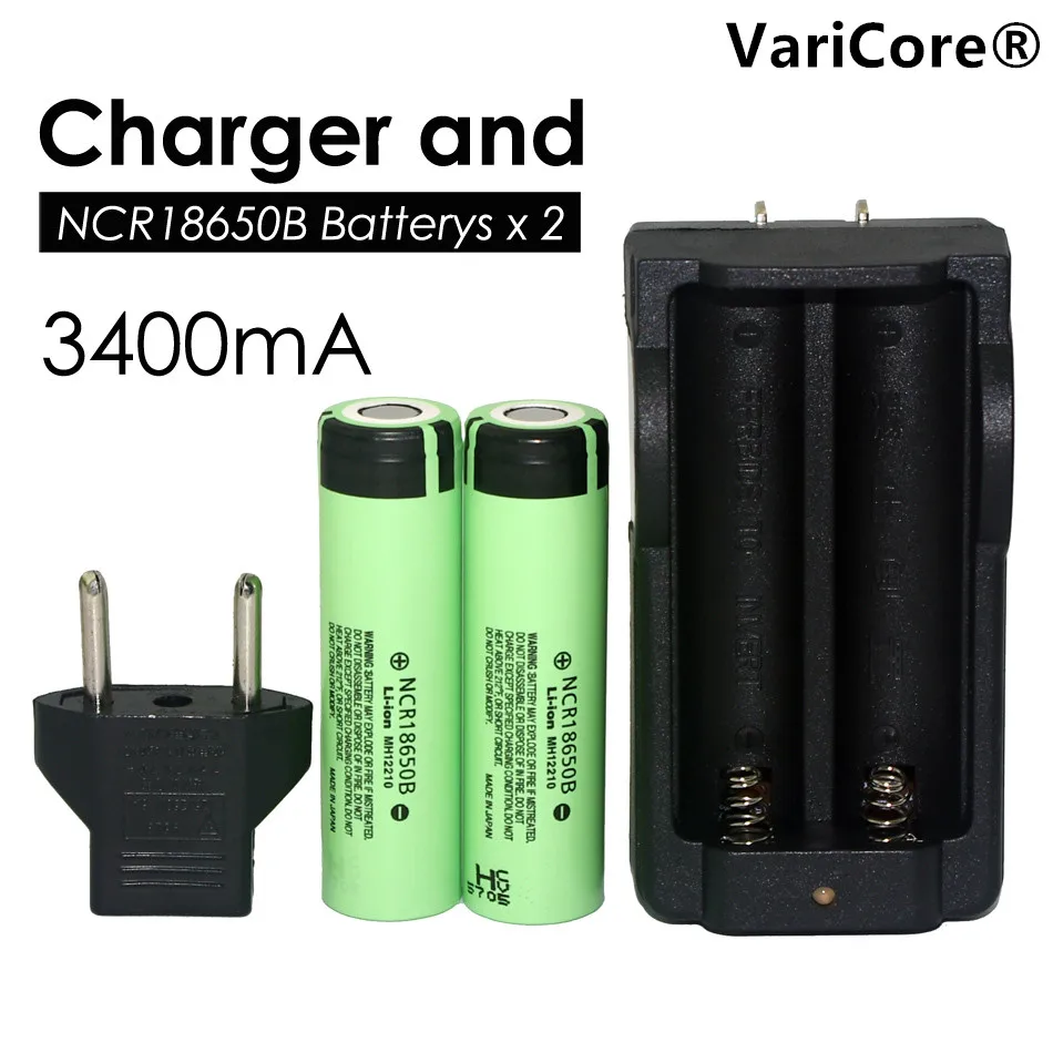 

2017 2 pcs. .. For Panasonic Original NCR18650B 18650 3.7V 3400 mAh lithium battery + charger