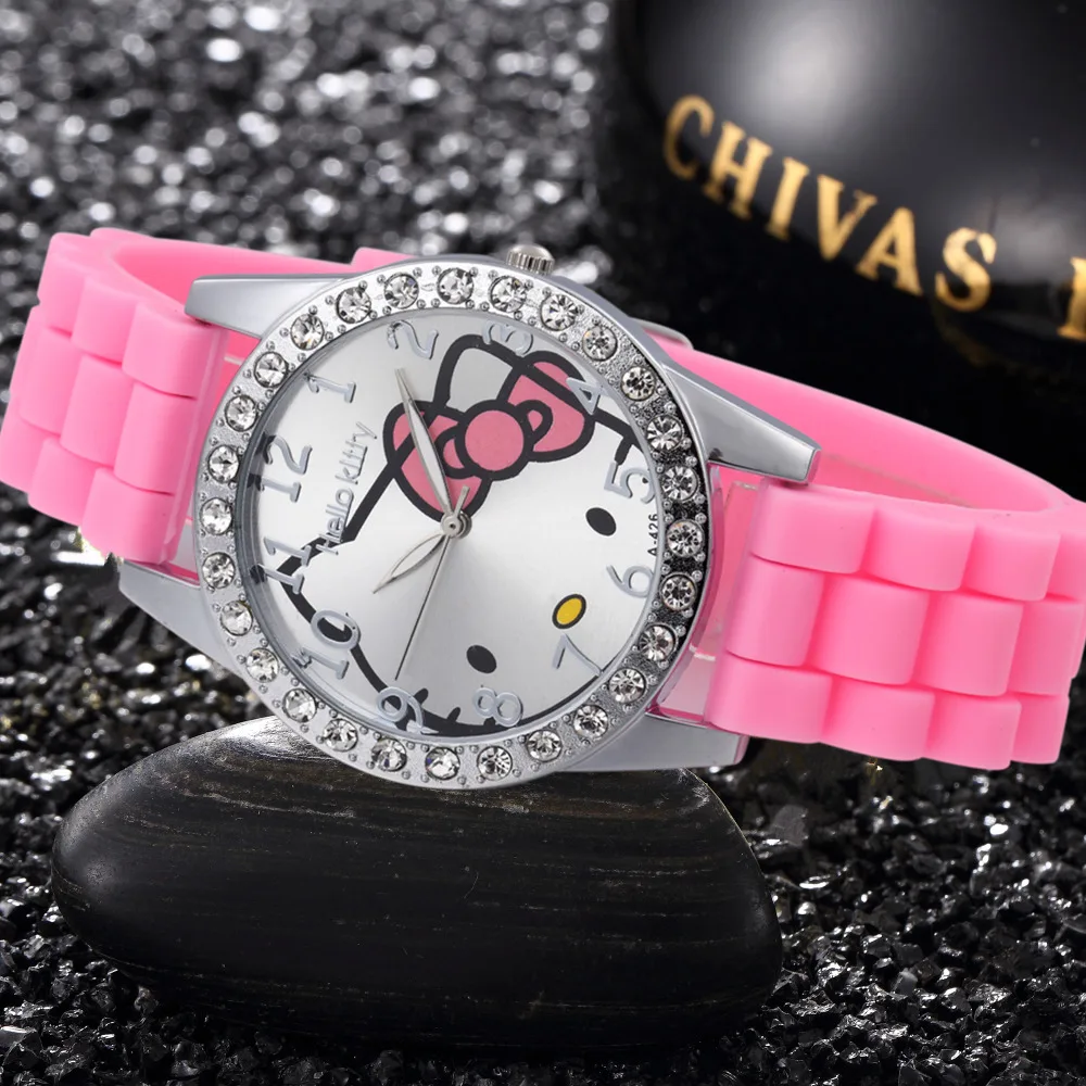100 шт смешанные партии Hello Kitty милые девушки часы Мода Мультфильм Enfant Ceasuri розовые